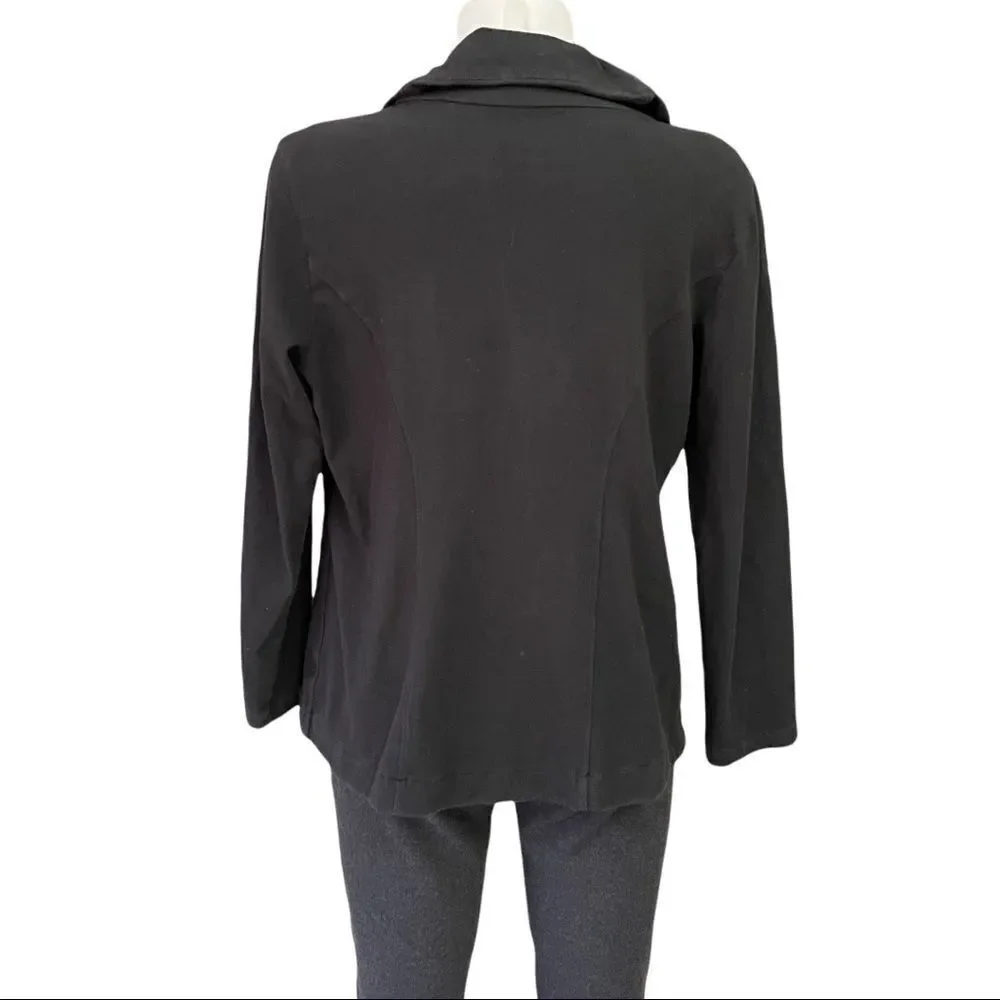 EILEEN FISHER SNAP UP RELAXED COWL NECK  BLAZER / JACKET BLACK COTTON‎ SZ small